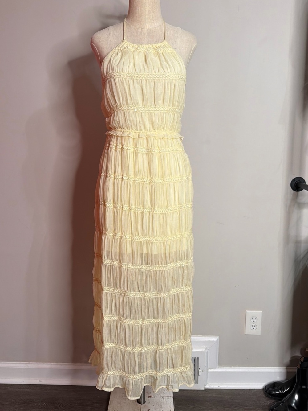 Light Yellow Halter Maxi Dress - Casual Summer Style